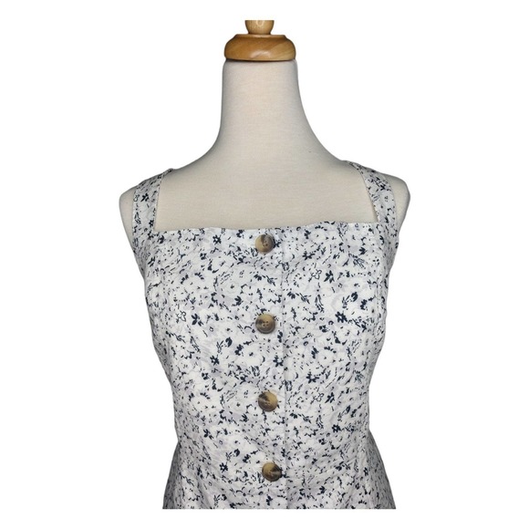 Gap White Grey Black Floral Linen Bib Front Button Down Dress w Pockets 16 Tall - Picture 3 of 9